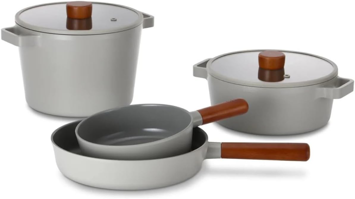 Neoflam FIKA 6pc Nonstick Reserve Kitchen Cookware Pots and Pans Set. Induction. Gray Color. Made in Korea