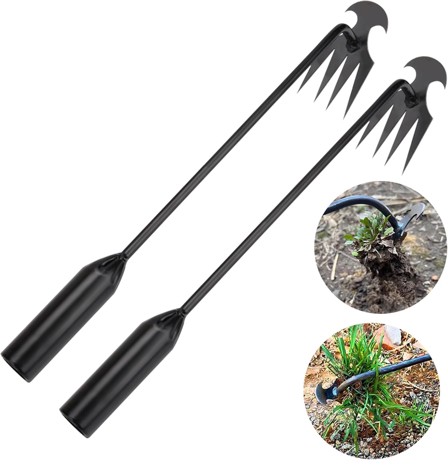 WMM Weed Puller Tool Gardening Tools Set of 2 Uprooting Weed Pulling Tool. 4 Teeth Manganese Steel Forged Weeding Tool for Vegetable. Portable Hand Weeder Tool for Garden Farm Planting Weeding