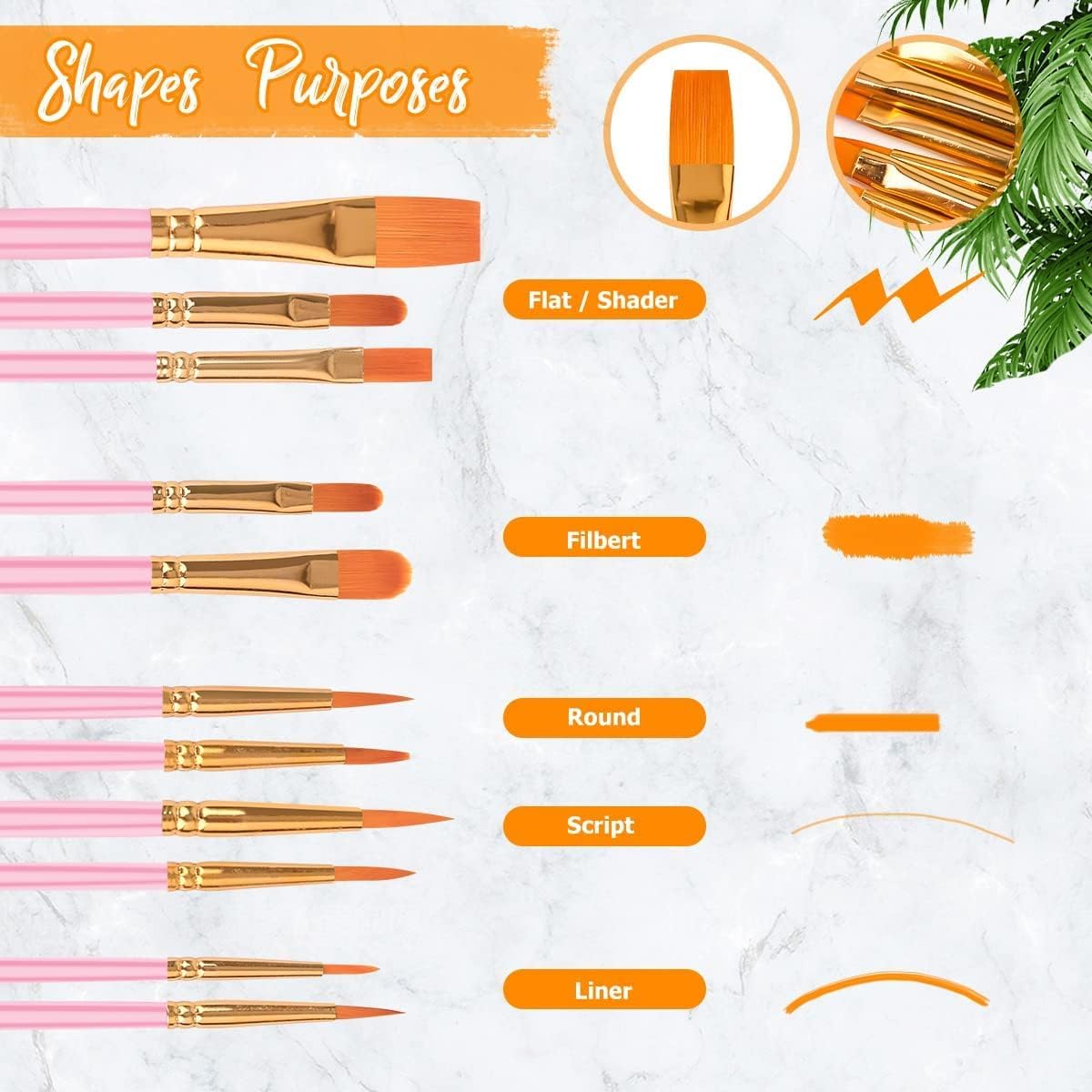 Soucolor Acrylic Paint Brushes Set, 20Pcs Round Pointed Tip Artist Paintbrushes for Acrylic Oil Watercolor Canvases Rock Body Face Nail Miniature Detailing Drawing Art Supplies