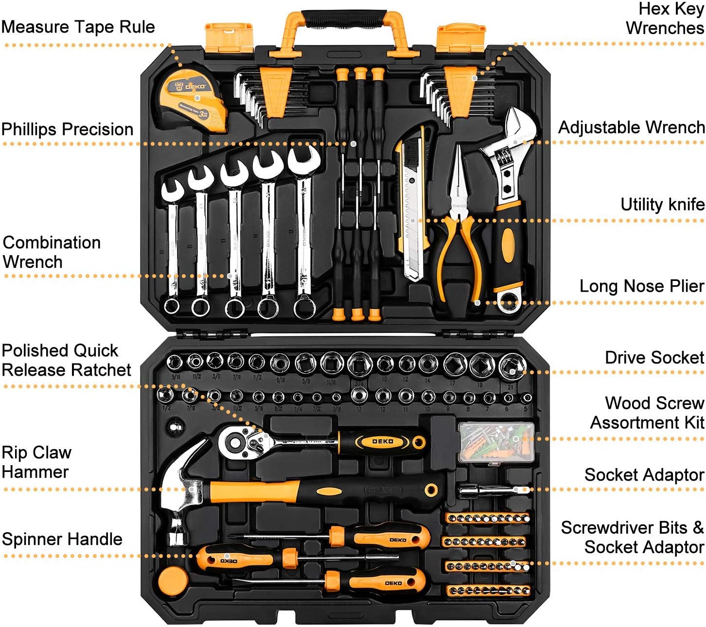 DEKOPRO 158 Piece Tool Set-General Household Hand Tool Kit.Auto Repair Tool Set. with Plastic Toolbox Storage Case