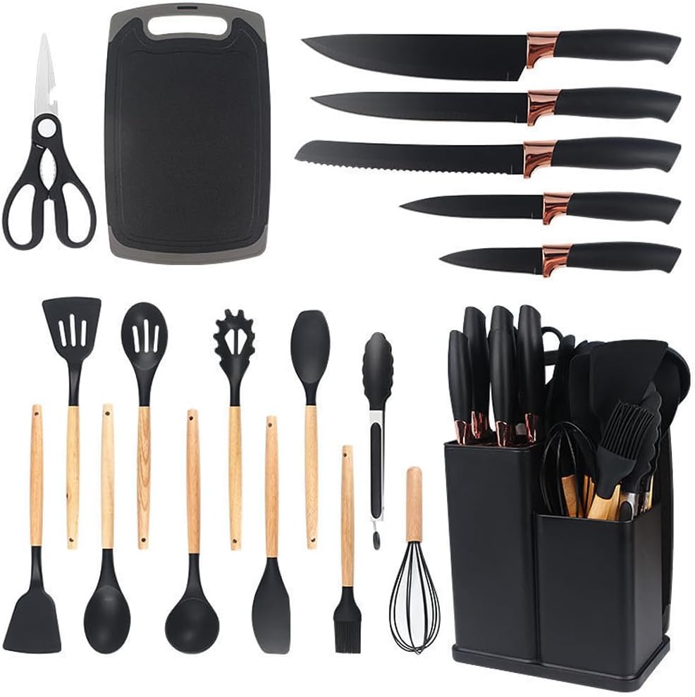 19 Piece Silicone Kitchen Utensil Set with Storage Bucket Non-Stick Cookware Tools. Camping Chef Kit. Food Grade Heat Resistant Silicone and Rust-Proof Coating