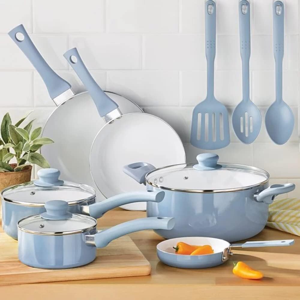 Kitchen Accessories 12pc Ceramic Cookware Set. Linen Pots and Pans Set Kitchen Cookware Set Kitchen Cookware Set