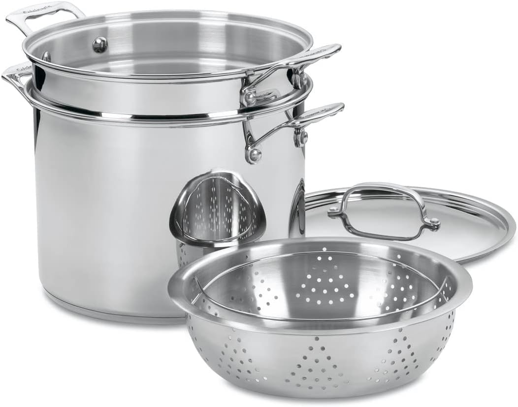 Cuisinart 4-Piece Cookware Set. 12 Quarts. Chef's Classic Stainless Steel Pasta/Steamer. 77-412P1 & 1.5 Quart Saucepan w/Cover. Chef's Classic Stainless Steel Cookware Collection. 719-16