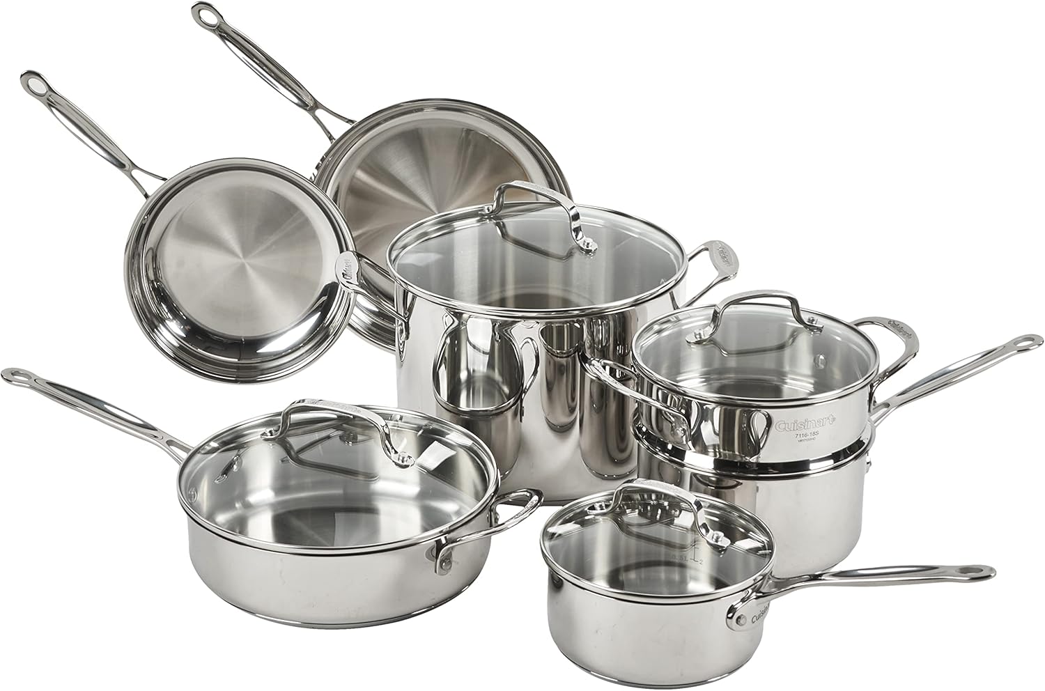 Cuisinart 11-Piece Cookware Set. Chef's Classic Stainless Steel Collection 77-11G & HM-50 Power Advantage 5-Speed Hand Mixer. White