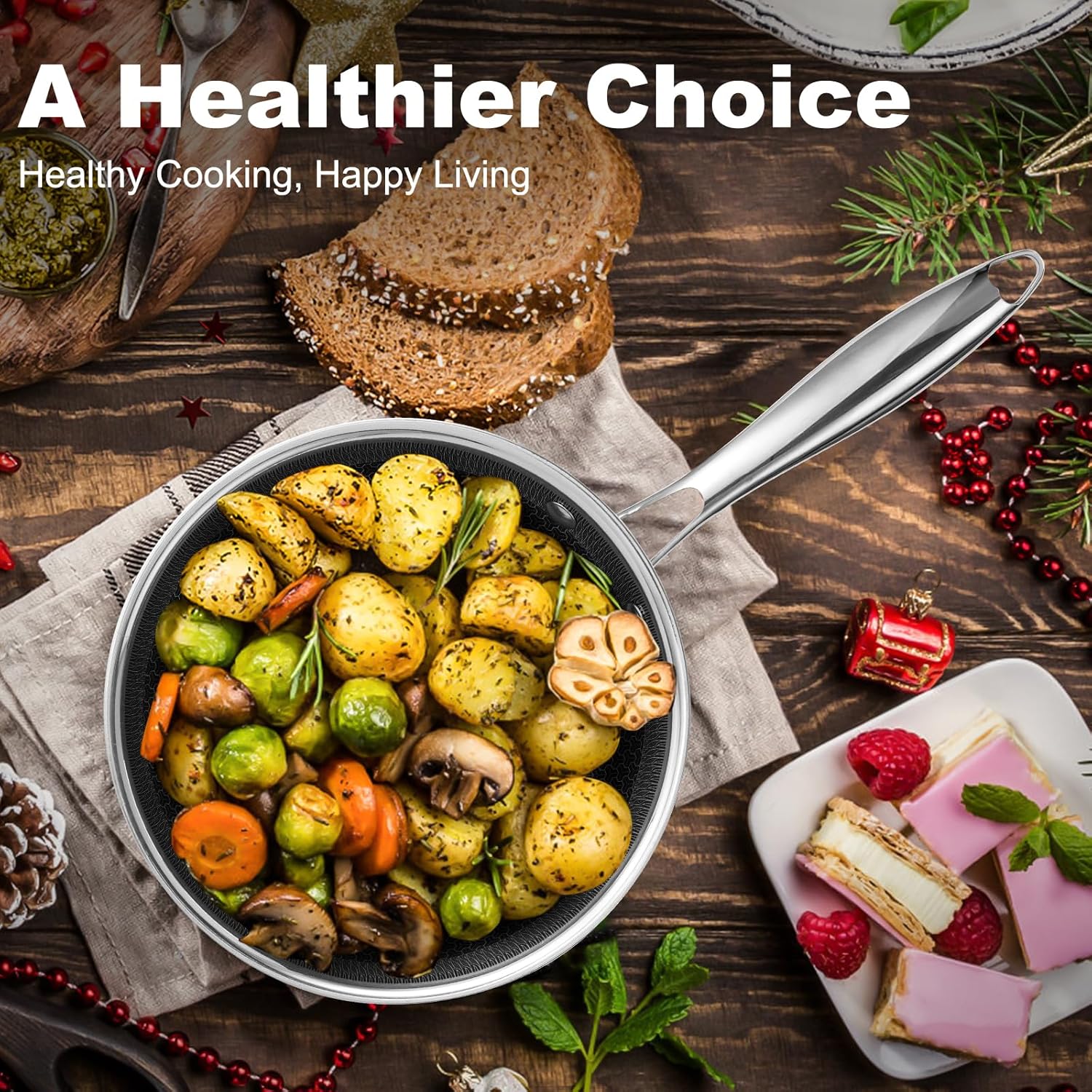 Non Stick Frying Pan Set 6 Piece. 8. 10 & 12-Inch Hybrid Non Toxic Fry Pan Skillet with Tempered Glass Lids Saty-cool Handles. Dishwasher and Oven Safe Compatible with Induction all Cooktop