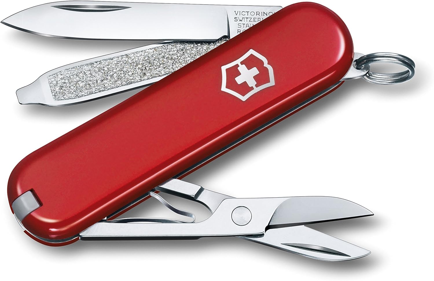 Victorinox Classic SD Swiss Army Knife. Compact. 7 Functions. Swiss Made Pocket Knife with Small Blade. Screwdriver and Key Ring - Style Icon (Red)