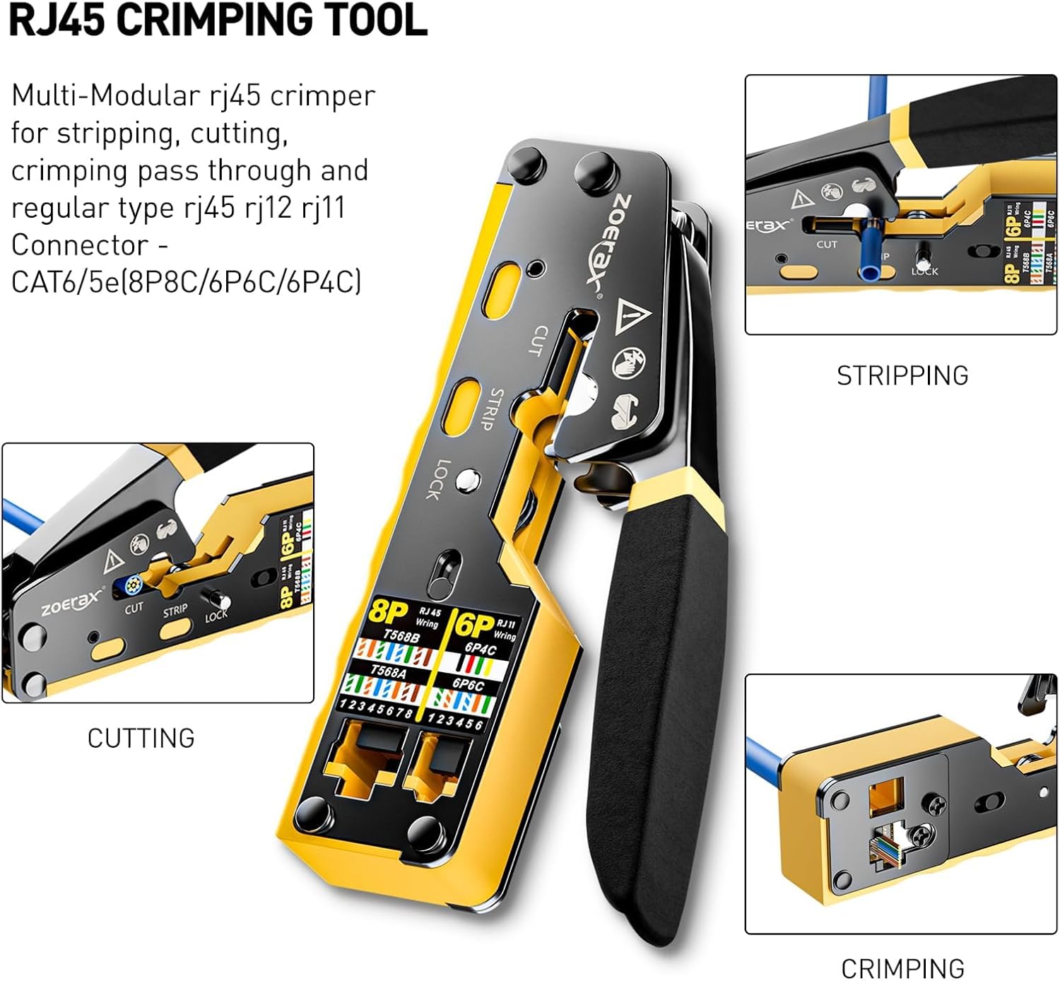 Ethernet Crimping Tool Kit RJ45 Crimp Tools.CAT5 Cat5e Cat6 RJ45 Crimping Tool Kit With Cable Tester. Multiply Stripper. Blades.50Pcs Cat 6 Pass Through Connectors and Strain Relief Boots