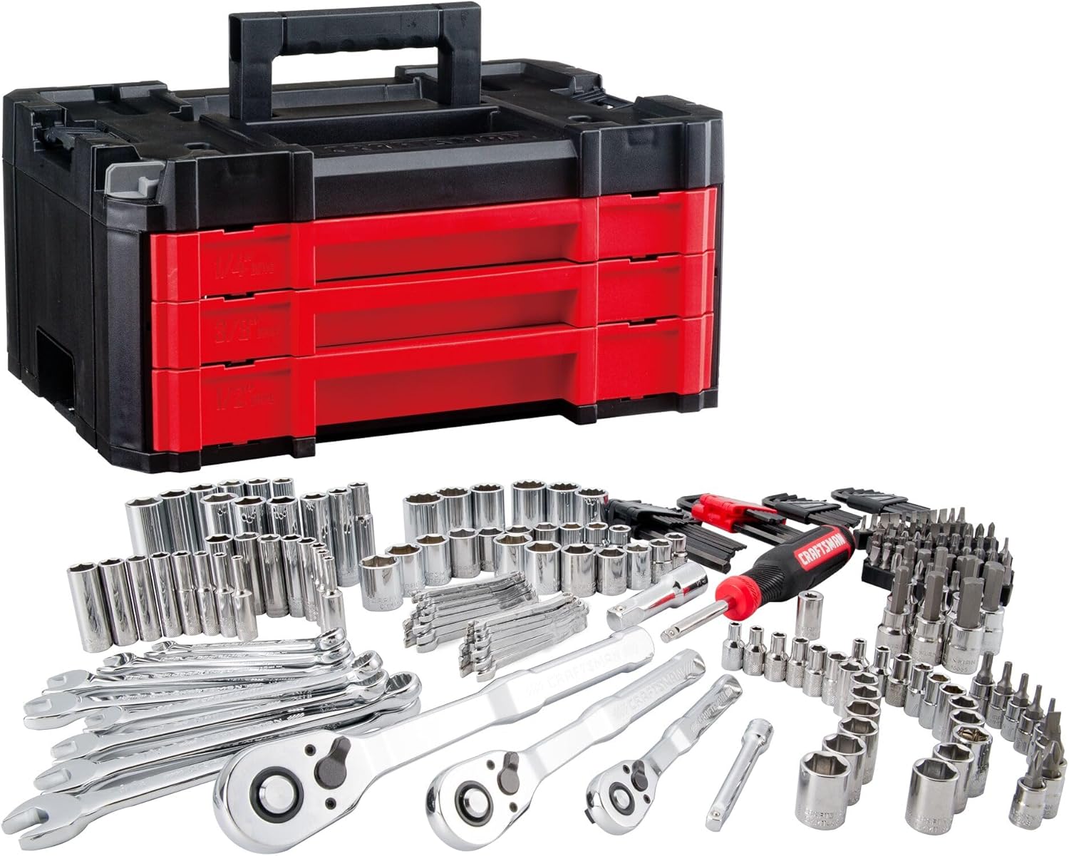 Craftsman VERSASTACK Mechanics Tool Set. 1/4 in. 3/8 in. and 1/2 in Drive. 230 Piece (CMMT45306)