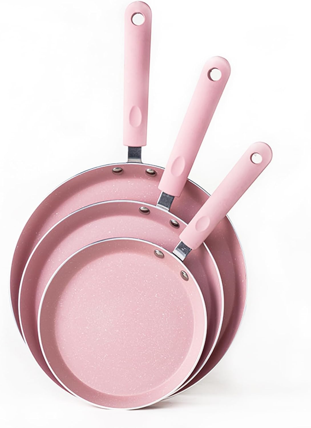 JUSTUP Nonstick Frying Pan Set .3 Piece Pots and Pans Set Nonstick .Pink Kitchen Cookware Sets with Non Stick Pan Coating.10 Inch.8 Inch and 6 Inch Non Stick Cooking Set Suitable for All Stoves (Pink)