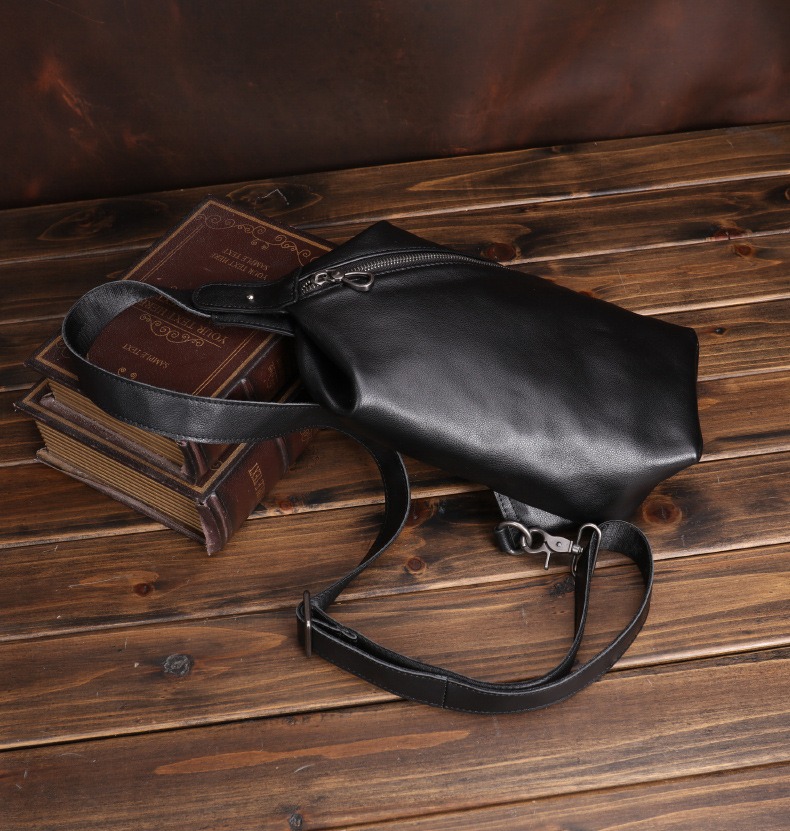 Black Genuine Full-Grain Leather Crossbody Sling Bag