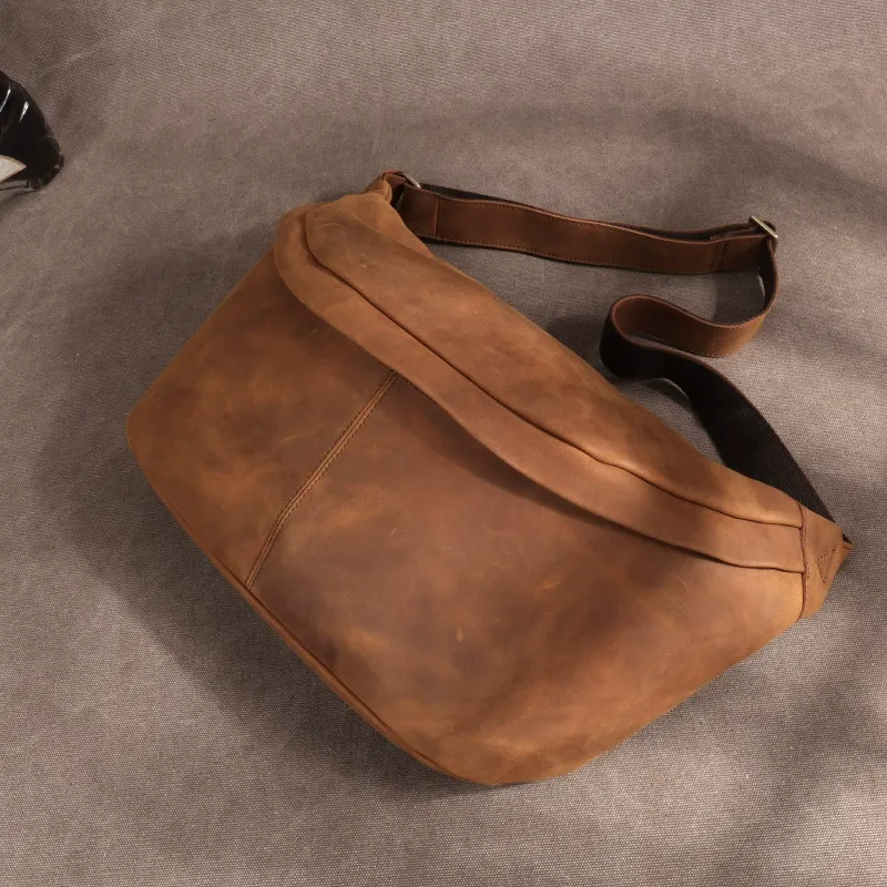 Saddle Brown Vintage Full-Grain Leather Large Crossbody Chest Bag