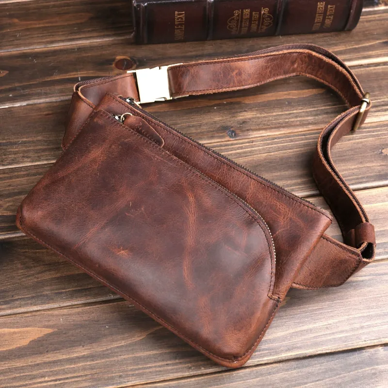 Brown Vintage Full-Grain Leather Waist Bag