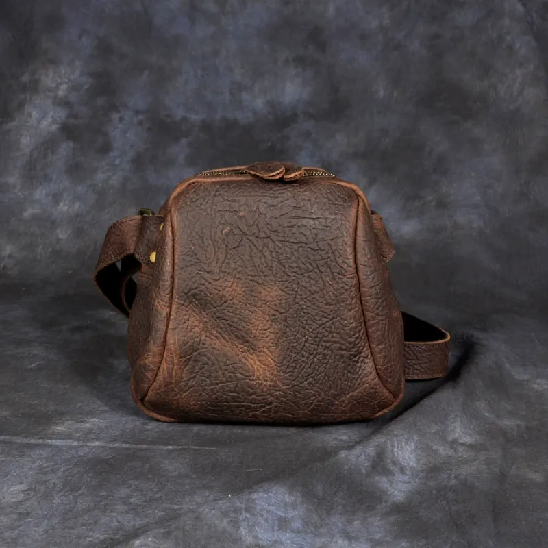 Brown Vintage Full-Grain Leather Compact Sling Bag