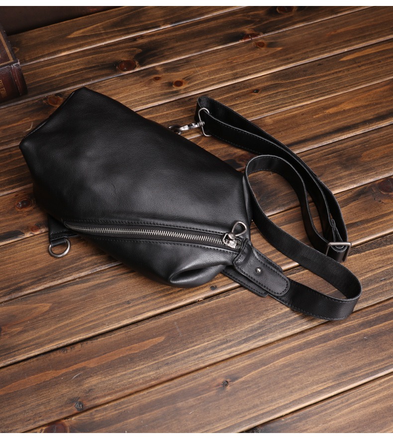 Black Genuine Full-Grain Leather Crossbody Sling Bag