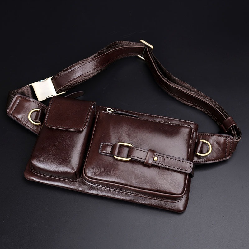 Premium Glossy Leather Multi-Pocket Waist Bag
