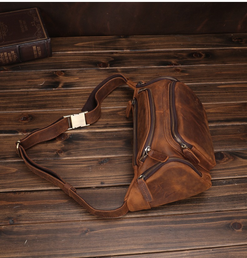Vintage Full-Grain Leather Multi-Pocket Waist Bag