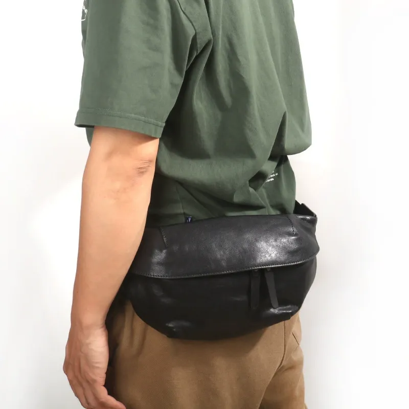 Midnight Black Vintage Oil-Wax Leather Crossbody Sling Bag