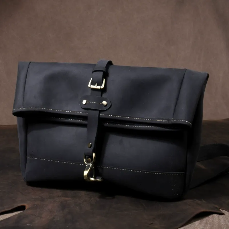 Vintage Oil-Waxed Leather Flap Crossbody Messenger Bag