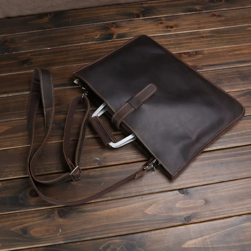 Vintage Full-Grain Leather Laptop Messenger Sleeve