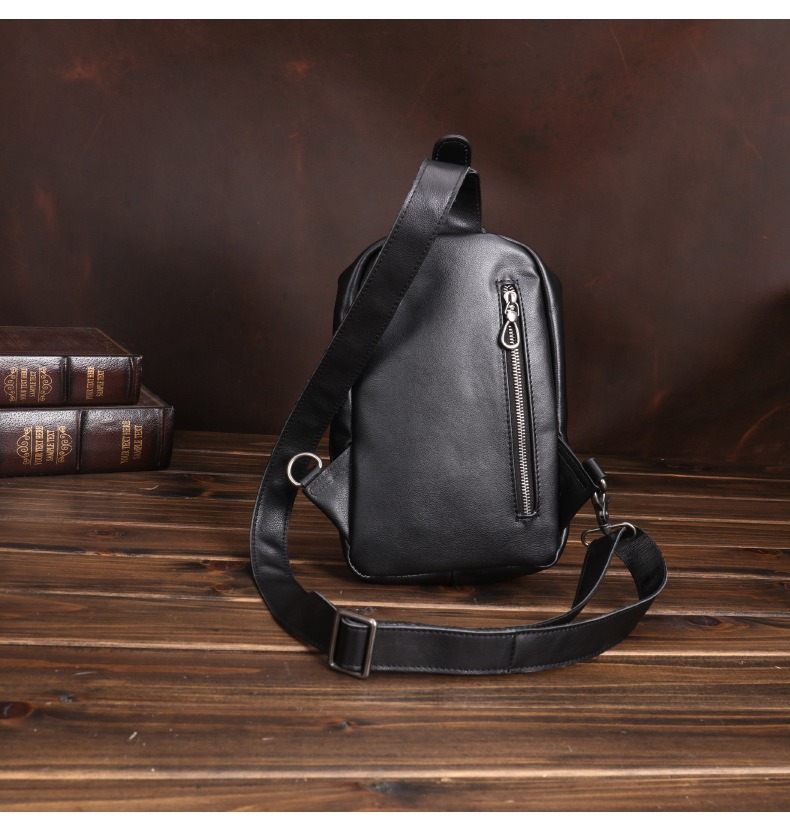 Black Genuine Full-Grain Leather Crossbody Sling Bag