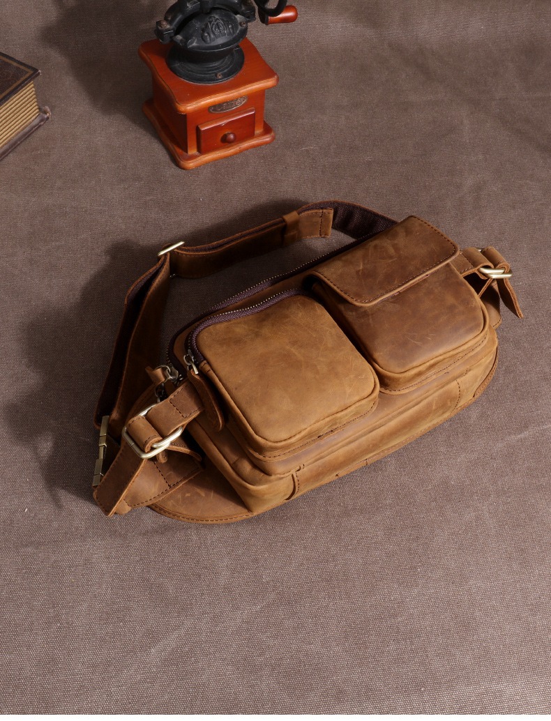 Vintage Full-Grain Leather Multi-Pocket Waist Bag