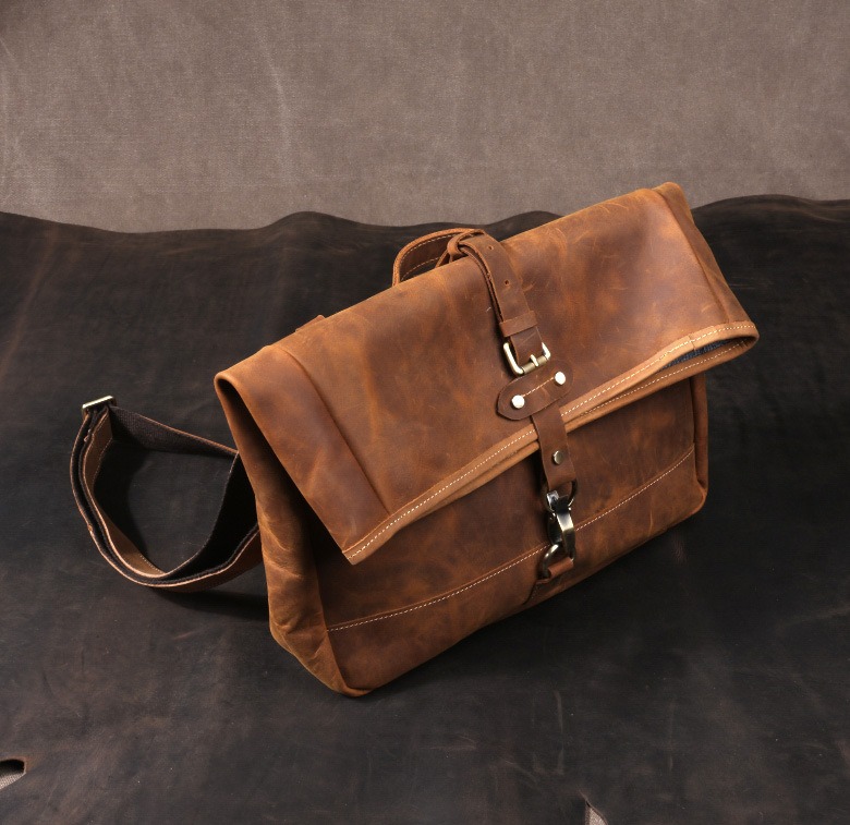 Vintage Crazy Horse Leather Flap Crossbody Messenger Bag