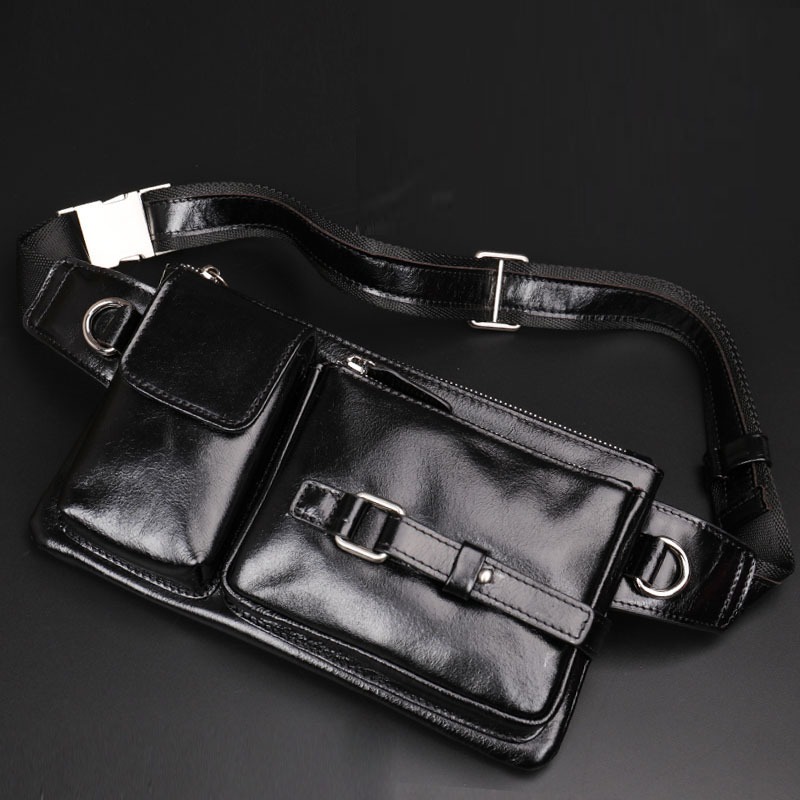 Premium Glossy Leather Multi-Pocket Waist Bag