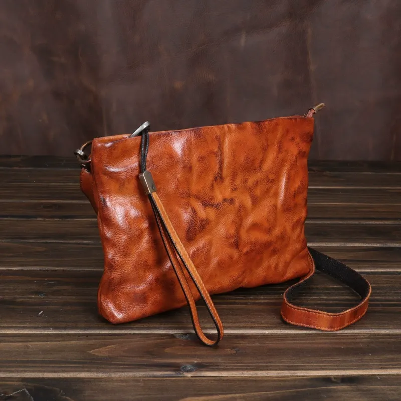 Caramel Brown Vintage Oil-Wax Leather Crossbody & Clutch Bag