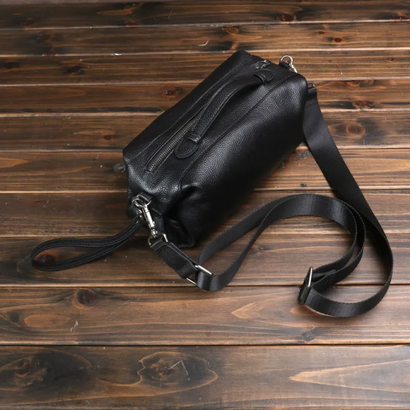 Vintage Full-Grain Leather Mini Duffle Crossbody Bag