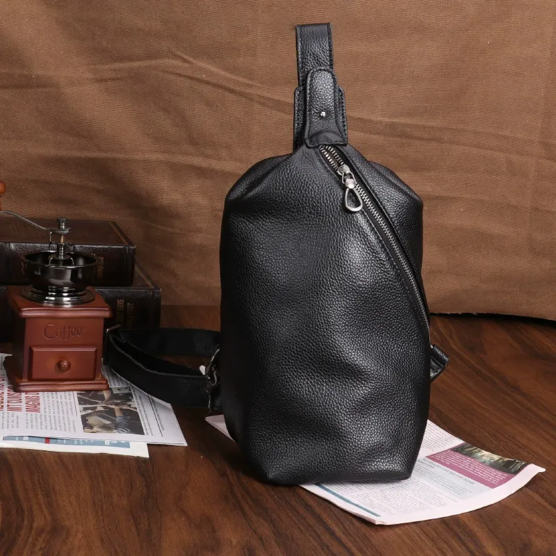 Black Genuine Full-Grain Leather Crossbody Sling Bag