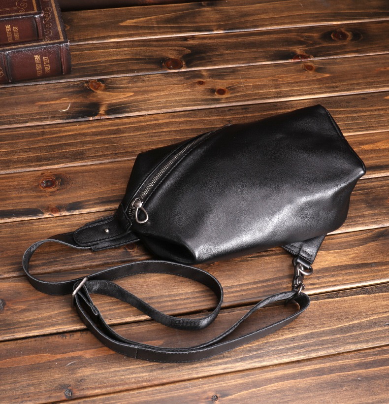 Black Genuine Full-Grain Leather Crossbody Sling Bag