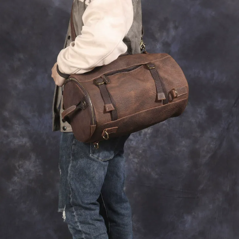 Vintage Leather Cylinder Backpack Duffle