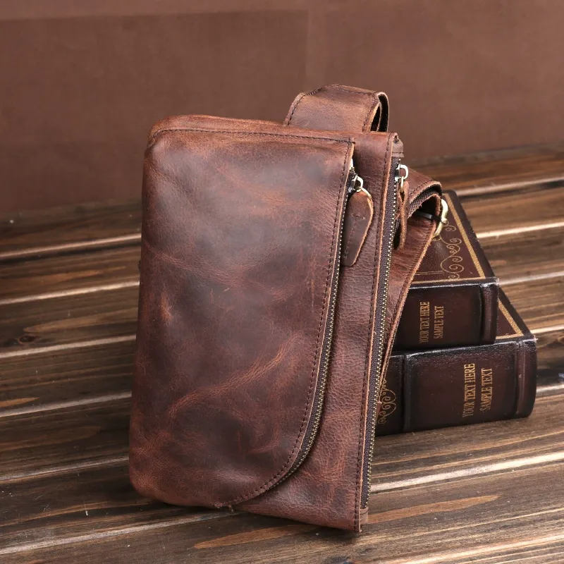 Brown Vintage Full-Grain Leather Waist Bag