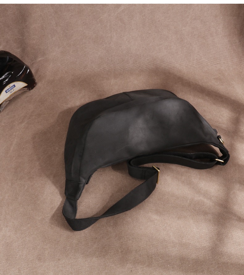 Matte Black Vintage Oil-Wax Leather Crossbody Sling Bag
