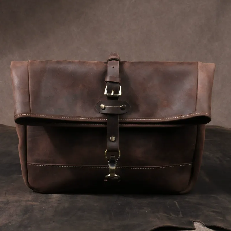 Vintage Crazy Horse Dark Brown Leather Crossbody Bag