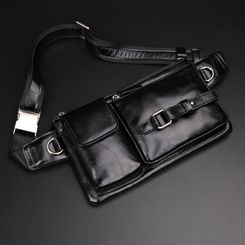 Premium Glossy Leather Multi-Pocket Waist Bag