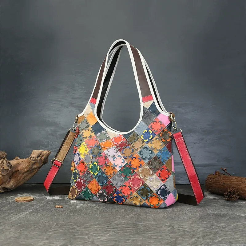 Handcrafted Multicolor Patchwork Leather Tote Bag