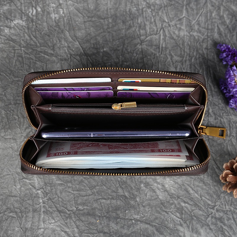 Handcrafted Genuine Leather Long Wallet with 3D Dragonfly Embossing