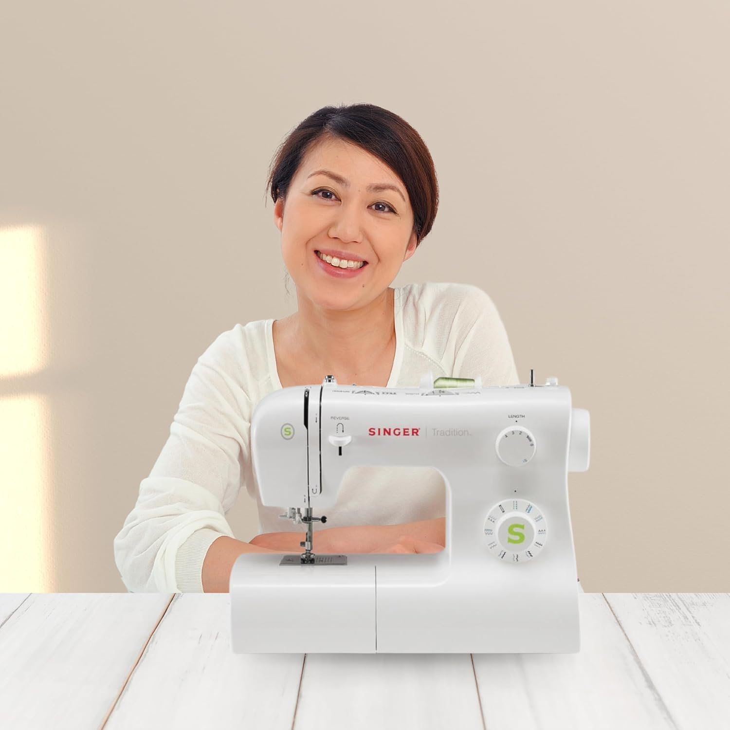 SINGER Tradition 2277 Sewing Machine with Automatic Needle Threader | 97 Stitch Applications, 1-Step Buttonhole, Adjustable Stitch Length & Width & Heavy-Duty Metal Frame (White)