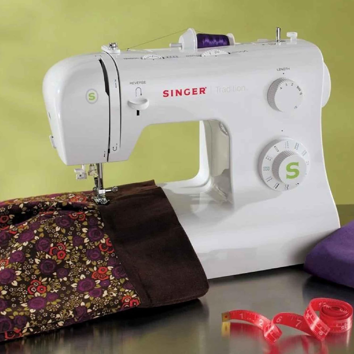 SINGER Tradition 2277 Sewing Machine with Automatic Needle Threader | 97 Stitch Applications, 1-Step Buttonhole, Adjustable Stitch Length & Width & Heavy-Duty Metal Frame (White)