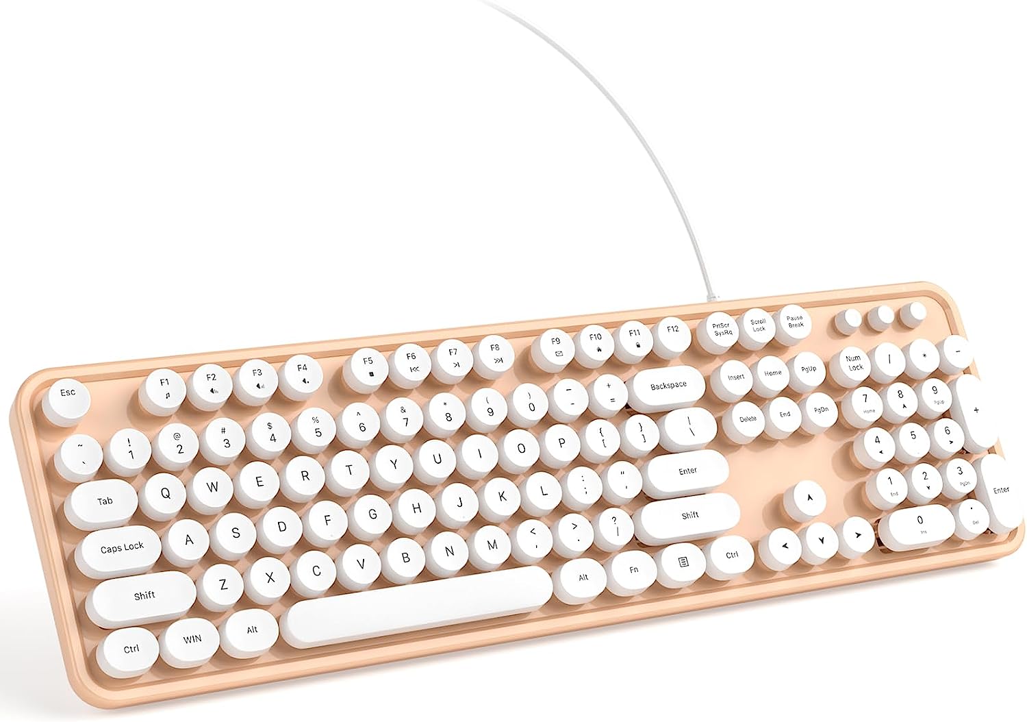 JBLKNOWSQT Wired Computer Keyboard - Milk Tea Colorful Full-Size Round Keycaps Typewriter Keyboards for Windows, Laptop, PC, Desktop, Mac