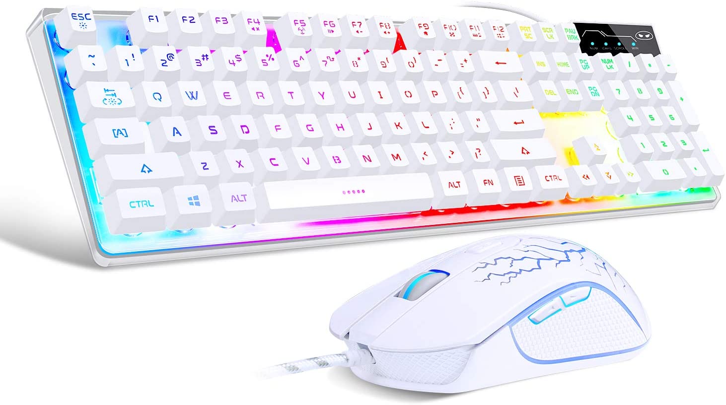 JBLGaming Keyboard and Mouse Combo, K1 RGB LED Backlit Keyboard with 104 Key Computer PC Gaming Keyboard for PC/Laptop(White)