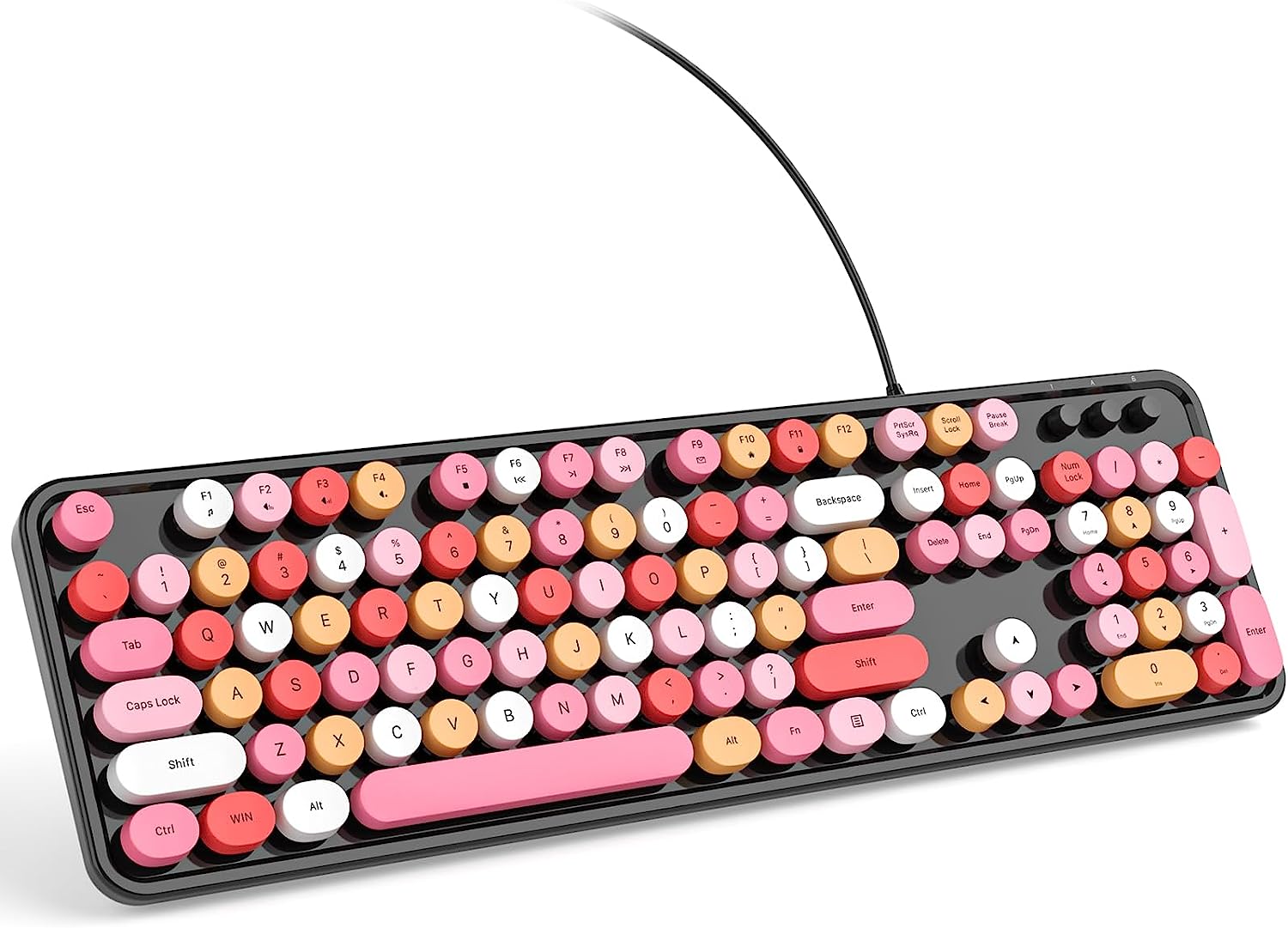 JBLKNOWSQT Wired Computer Keyboard - Milk Tea Colorful Full-Size Round Keycaps Typewriter Keyboards for Windows, Laptop, PC, Desktop, Mac