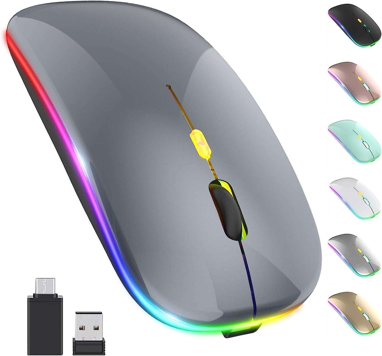 JBL[Upgrade] LED Wireless Mouse, Slim Silent Mouse 2.4G Portable Mobile Optical Office Mouse with USB & Type-c Receiver, 3 Adjustable DPI Levels for Notebook, PC, Laptop, Computer, MacBook (Pink)