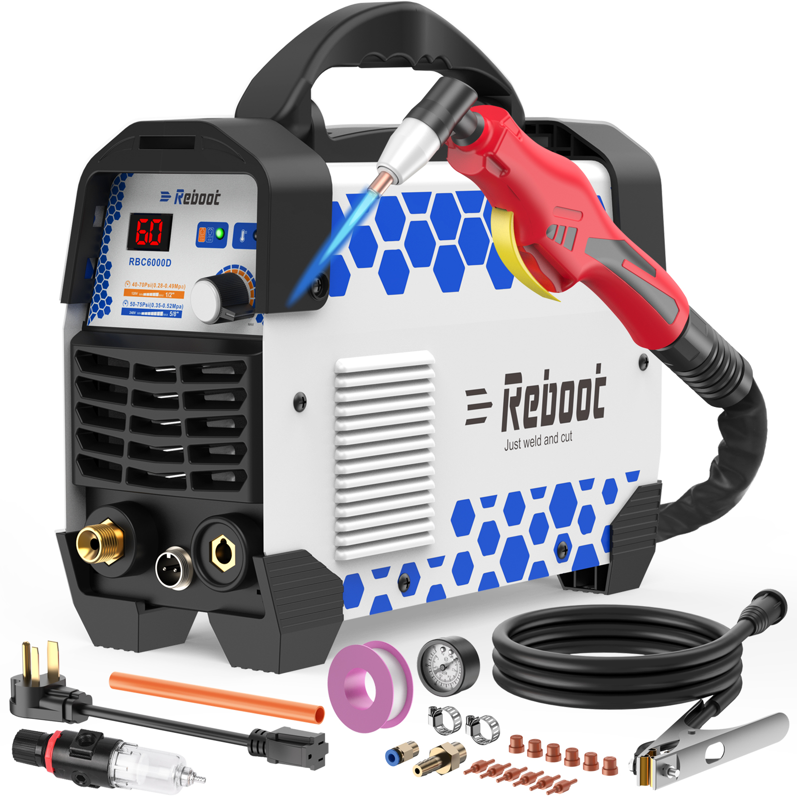Reboot 60A Plasma Cutter Dual Voltage 120V/240V, 1/2