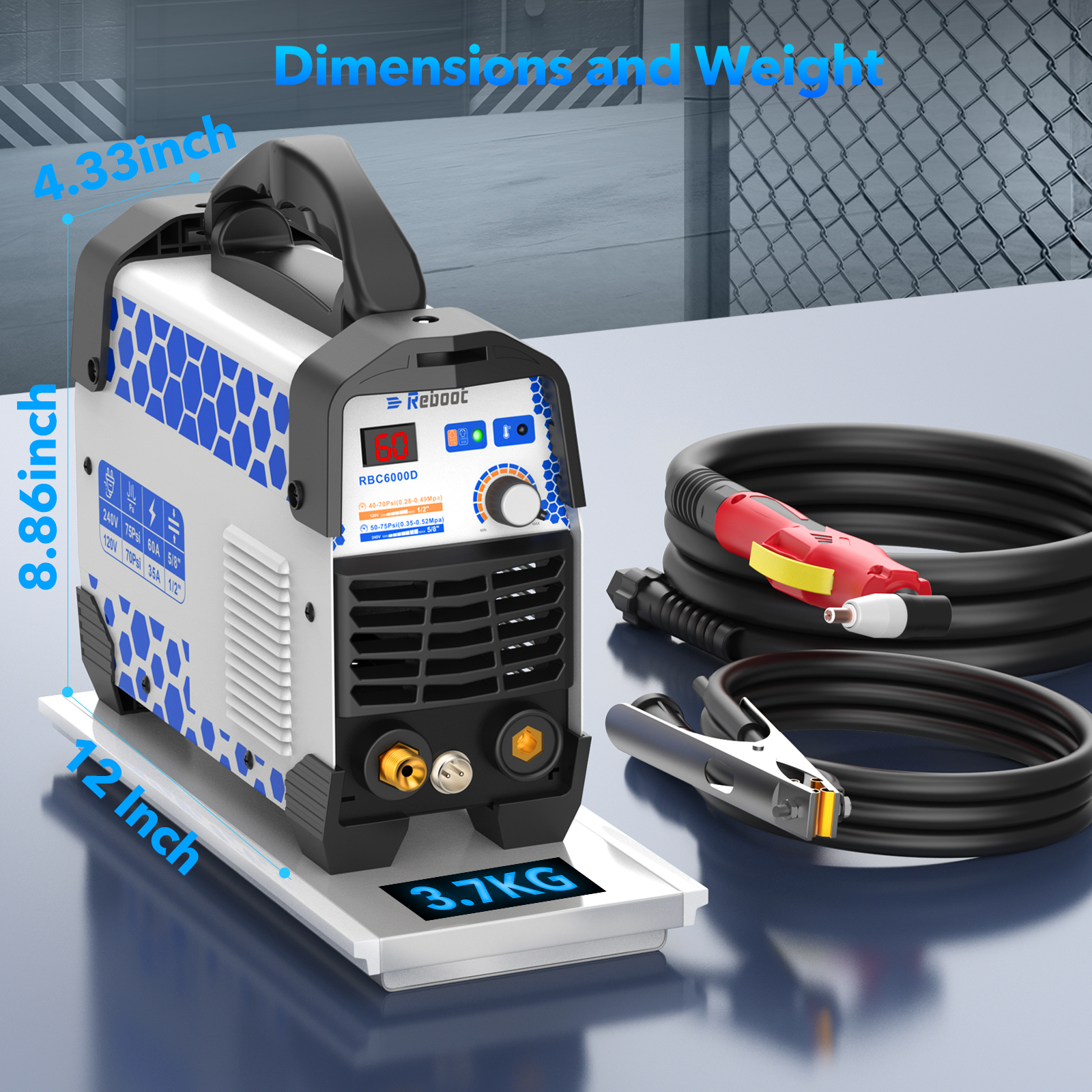 Reboot 60A Plasma Cutter Dual Voltage 120V/240V, 1/2
