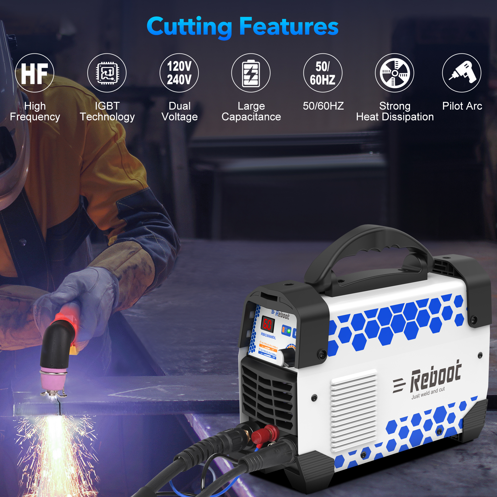 Reboot Plasma Cutter, 2025 Upgraded 60Amps Portable IGBT Inverter, 1/2 Inch Clean Cut for DIY and Small Business Projects