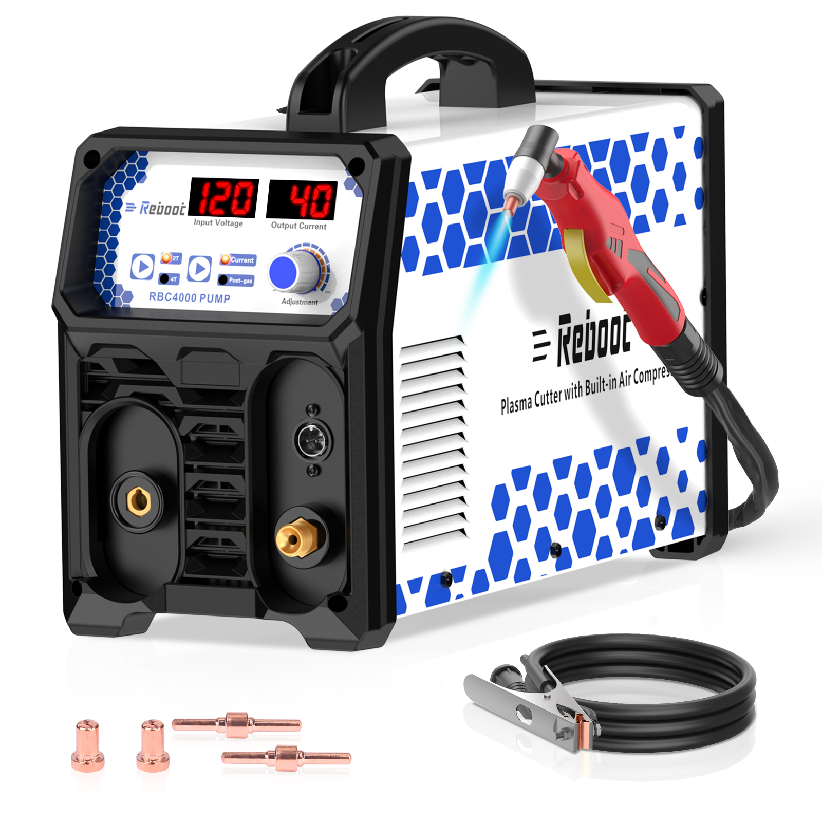 Reboot Plasma Cutter With Built In Air Compressor 40A 120V IGBT Inverter Digital Cutting Machine, 3/8 Inch Clean Cut And 3/5 Inch Max Cut High Frequency
