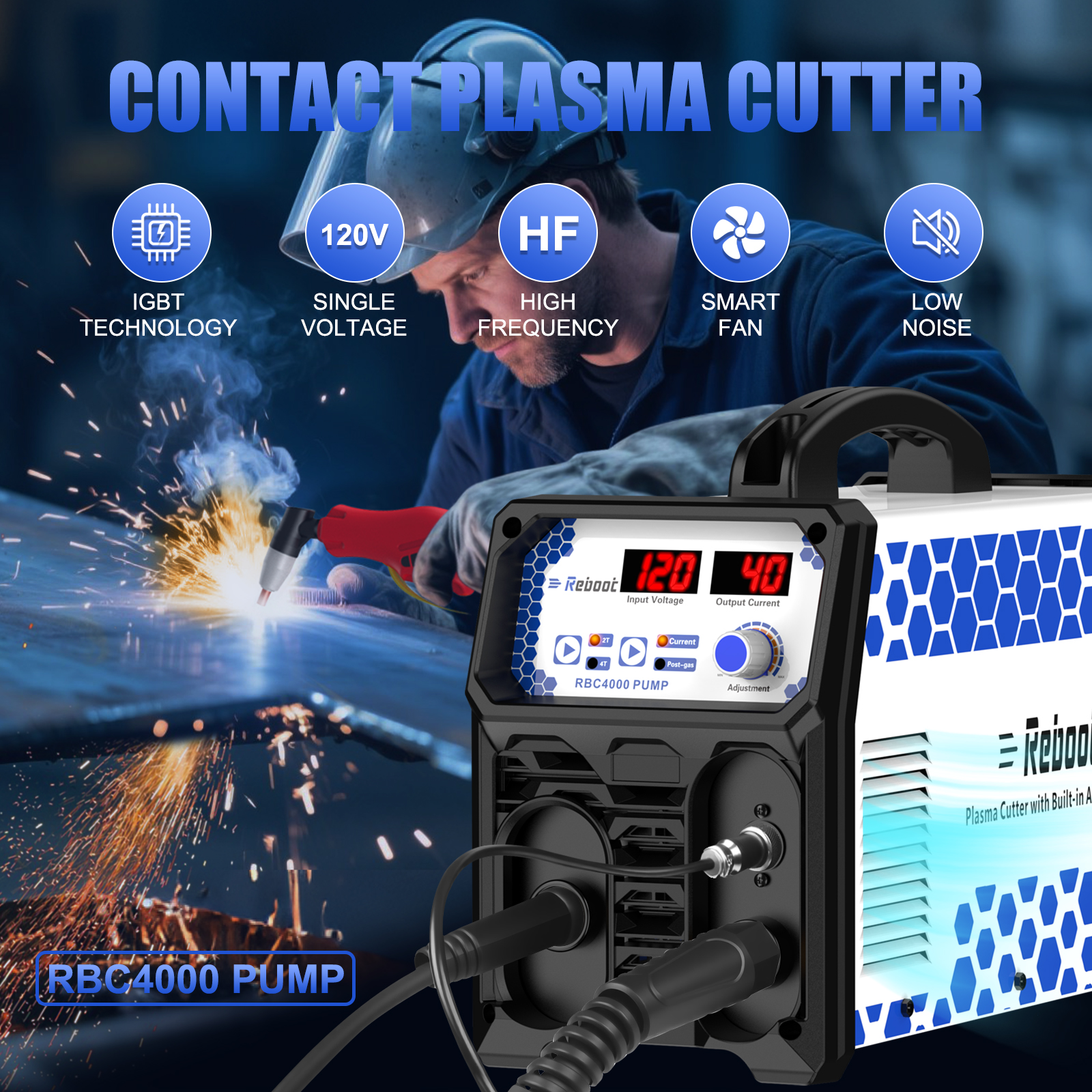 Reboot Plasma Cutter With Built In Air Compressor 40A 120V IGBT Inverter Digital Cutting Machine, 3/8 Inch Clean Cut And 3/5 Inch Max Cut High Frequency