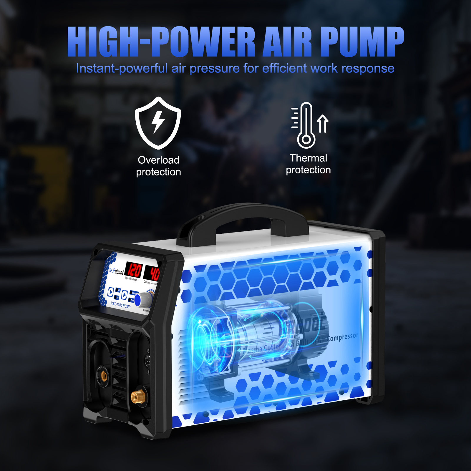 Reboot Plasma Cutter With Built In Air Compressor 40A 120V IGBT Inverter Digital Cutting Machine, 3/8 Inch Clean Cut And 3/5 Inch Max Cut High Frequency